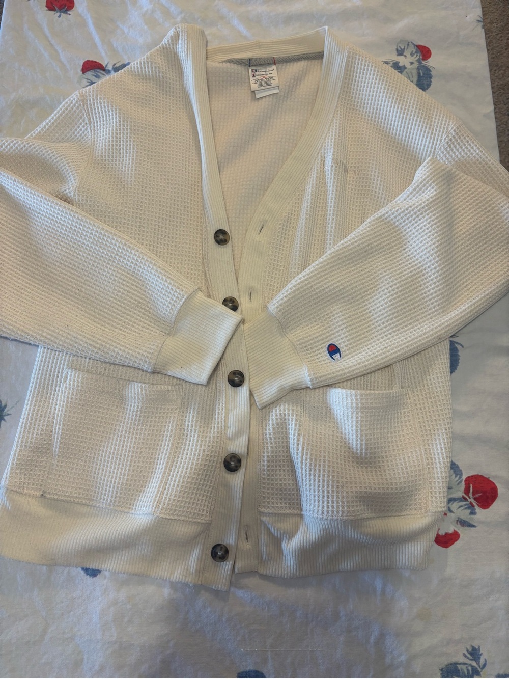 Champion Cream Waffle-Knit Button Cardigan